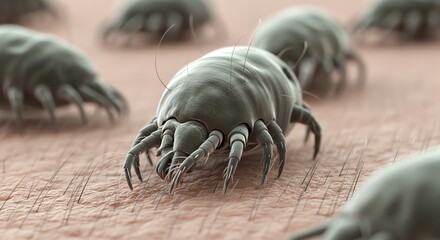 Close-up of Detailed Microscopic Mite on Skin with Fine Hairs in Natural Lighting