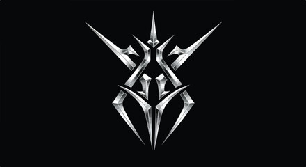 Abstract symmetrical metallic ornament with sharp spikes, representing a gothic tribal tattoo style vector graphic design element