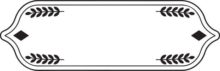 Ornate Decorative Black and White Border Frame with Leaf Motifs and Diamond Accents vintage