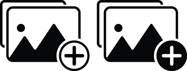  add image icon set. Upload photo symbols. Insert Picture and Media Gallery icons collection