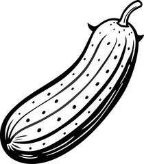   Cucumber, Vector line art icon, Black And White  white background

