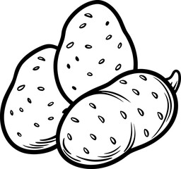  Sweet potatoes , Vector line art icon, Black And White  white background
