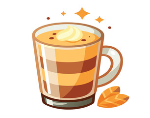 Delightful Cappuccino Illustration A Warm and Inviting Coffee Drink Depicted with Cream, Perfect for Cozy Mornings, Cafes, and Culinary Projects