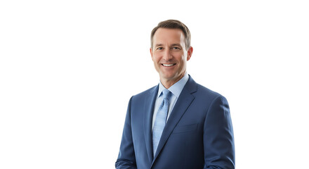 Smiling businessman in a blue suit isolated on transparent background