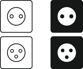 electric socket icon set. Wall Plug and Device Charging symbols. Electricity and Energy supply socket sign
