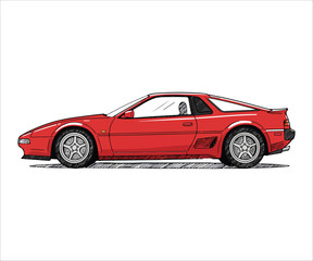 Fototapeta premium Illustration of a classic red sports car on a white background