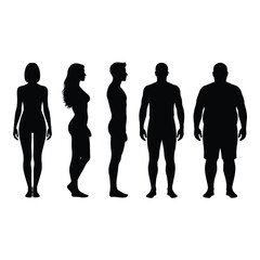 Human body silhouettes different body types and poses for health fitness and anatomy representation