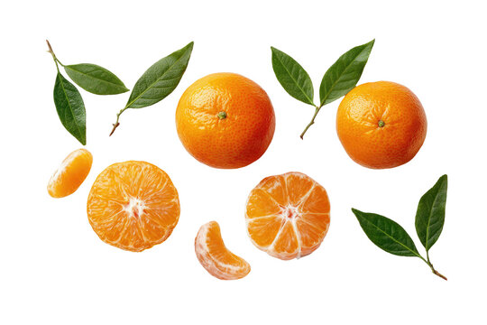 Fresh mandarins and segments, overhead view