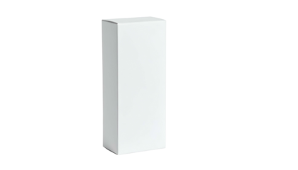 Isolated, upright rectangular package on a black background, minimalist design