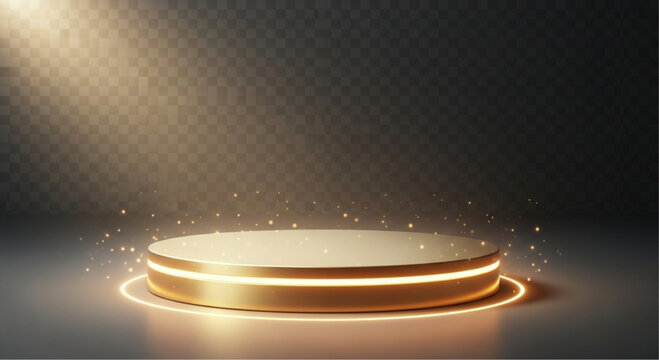 A radiant golden pedestal illuminated by a spotlight, perfect for showcasing your product or concept in a luxurious, elegant, and sophisticated manner. vector illustration