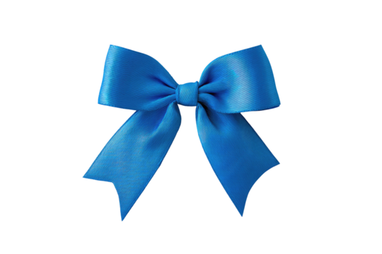Vibrant blue ribbon bow, isolated on black