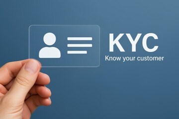 Know your customer identity verification icon being held on a blue background