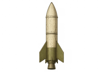 Vintage rocket missile or projectile design, depicting cold war military weapon technology, isolated on transparent background