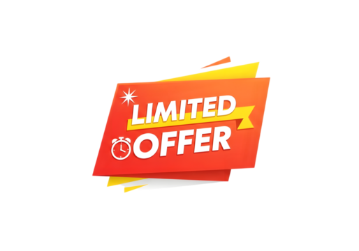 Red limited offer banner with starburst isolated on transparent background - Powered by Adobe