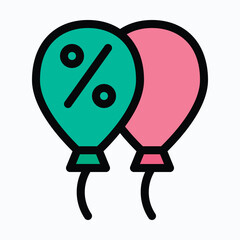 Balloons with Percentage Symbol Representing Sale Celebration, Festival Offer, and Holiday Promotion. Isolated Lineal Color Style Vector Icon.