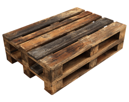 Used wooden pallet, top view.  Aged wood with many imperfections