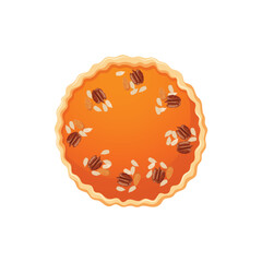 Pumpkin pie illustration. Top view of delicious homemade pie. Bakery, pastry, food, restaurant, menu concept