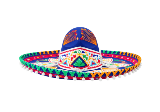 Colorful mexican sombrero hat isolated on transparent background