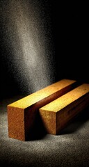 Two golden bars illuminated by falling particles against a dark background.