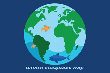 World Seagrass Day Earth Globe Marine Life Concept Vector
