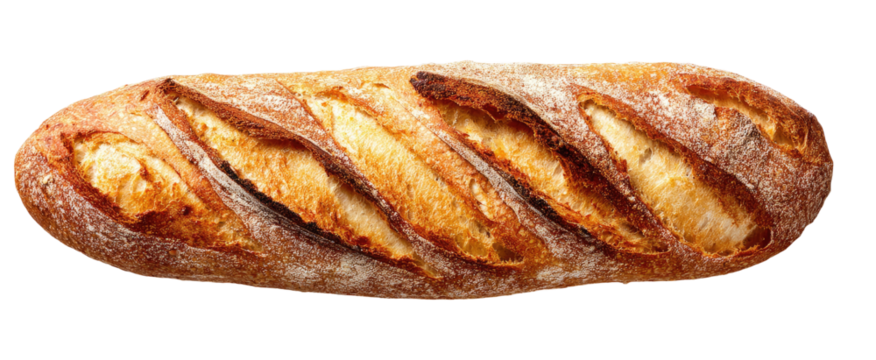 A long loaf of crusty bread with deep slashes