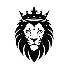 Black lion head with crown silhouette vector