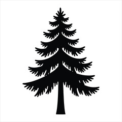 Obraz premium Silhouette of a tall evergreen pine tree against a white background