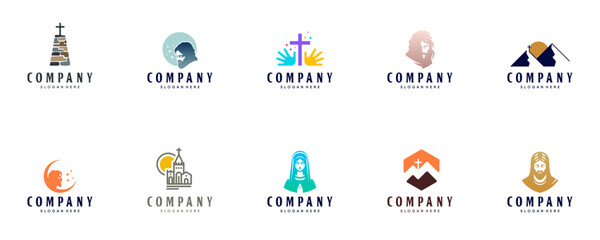 collection of religious logos, beliefs, Jesus Christ, cross, forgiveness, graphic design templates.