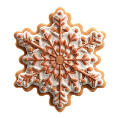 Christmas Gingerbread Snowflake Cookie Isolated on Black Background.