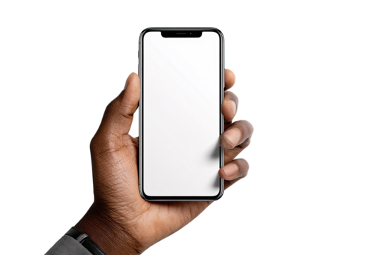 A hand holding a smartphone with a blank screen (1)