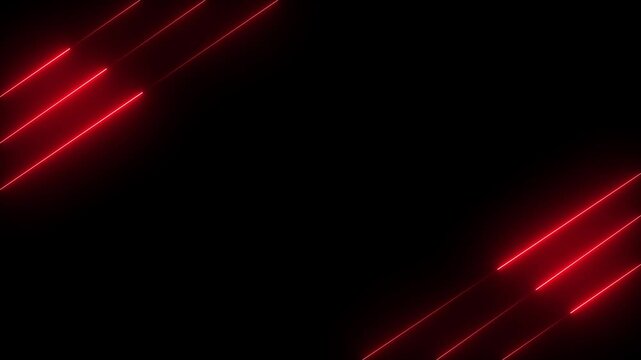 Bright neon red laser curve line abstract technology. Fast speed Horizontal neon line animation moving from right to left on a black background 
