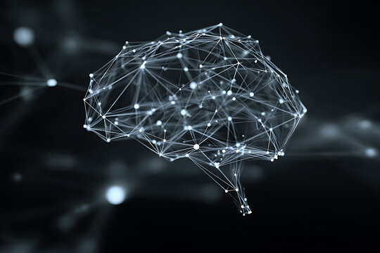 Dynamic digital brain network visualization representing complex thought and artificial intelligence connections, perfect for tech innovation