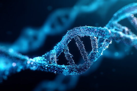 Dynamic glowing blue DNA helix structure emerges from darkness, symbolizing life, science, and genetic innovation for modern projects.