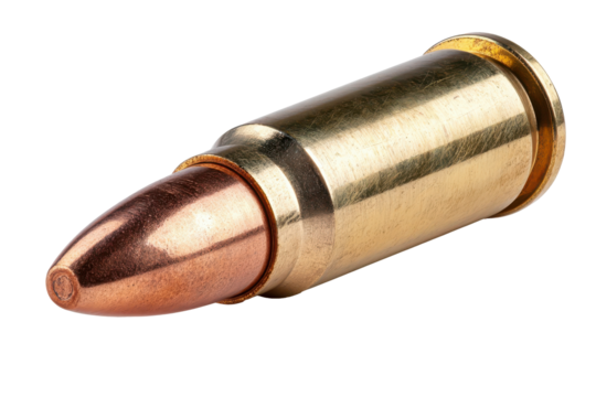 Shiny Bullet: A close-up view of a single, gleaming bullet, a symbol of potential power and precision, its metallic form catching the light.