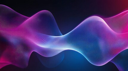 Fototapeta premium Abstract glowing wave pattern with vibrant pink and blue lights against dark background