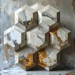 Geometric honeycomb pattern of white marble with gold accents
