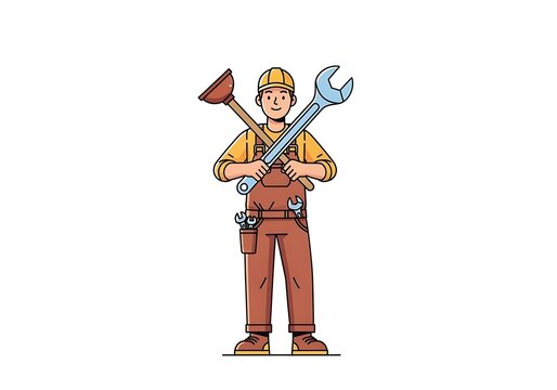 Skilled construction worker holding plumbing tools ready for service and repair jobs