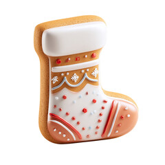 Christmas Stocking Cookie with Festive Dessert Isolated on Black.