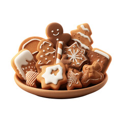 Christmas Gingerbread Cookies Festive Treats on Plate Isolated.