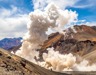 Geothermal plume billows over mountains