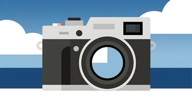 Camera with blue sky and clouds background