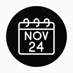November 24 Calendar Icon — Isolated Circular Style Vector Icon