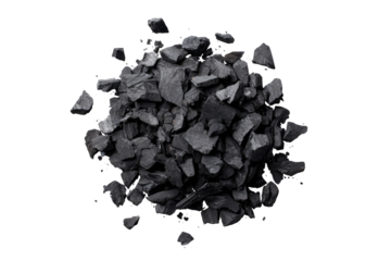 Dark, fragmented, charcoal-like material in a pile