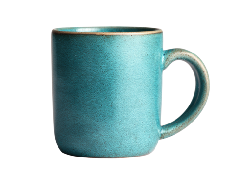 Teal ceramic mug with a simple, rounded shape and a thick handle