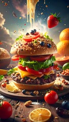 Giant burger explodes with toppings