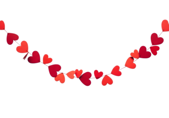 String of red hearts isolated on transparent background