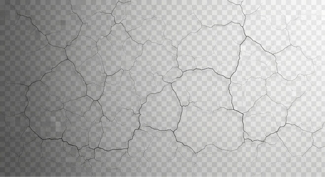 Cracked surface showing intricate network of fissures on transparent backdrop, a symbol of damage.  vector illustration