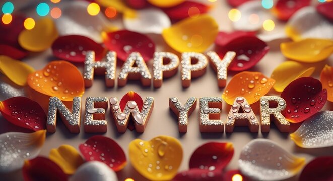 Happy New Year Floral Text with Colorful Petals Happy New Year Floral Text with Colorful Petals Happy New Year Floral Text with Colorful Petals - Powered by Adobe