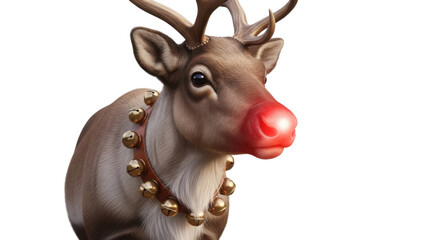 Cartoon illustration of Rudolph the red-nosed reindeer wearing jingle bells isolated PNG with Transparent Background