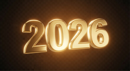 The number 2026 shines brightly, casting a golden hue against a black gradient. The image evokes a sense of anticipation and the promise of the coming year.  vector illustration